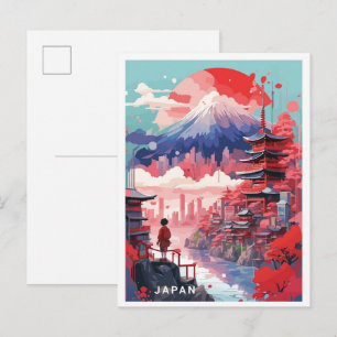 Tokio Japan Kunst Vintage Reise Illustration Postkarte