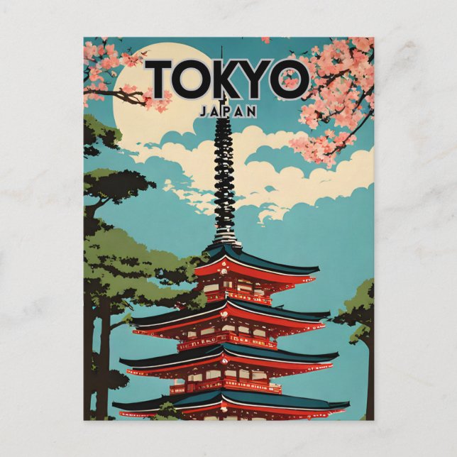 Tokio Japan Nostalgisch Retro Art Postkarte (Vorderseite)