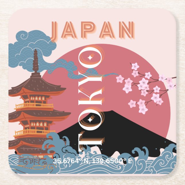Tokio Japan Reisen Kunst, Retro Art Reisen Rechteckiger Pappuntersetzer (Vorderseite)