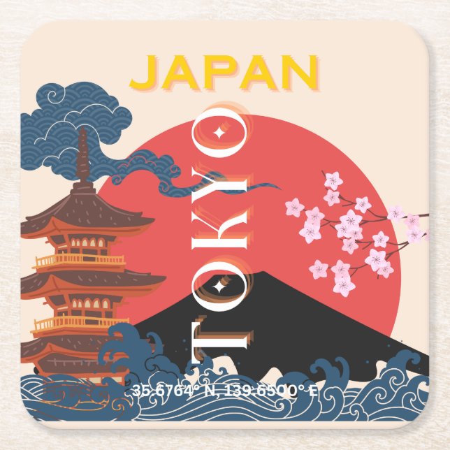 Tokio Japan Reisen Kunst, Retro Art Reisen Rechteckiger Pappuntersetzer (Vorderseite)