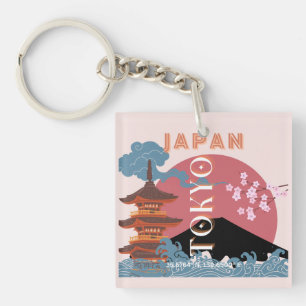 Tokio Japan Reisen Kunst, Retro Art Reisen Schlüsselanhänger