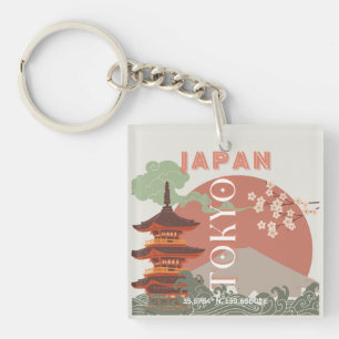 Tokio Japan Reisen Kunst, Retro Art Reisen Schlüsselanhänger