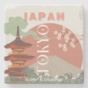 Tokio Japan Reisen Kunst, Retro Art Reisen Steinuntersetzer