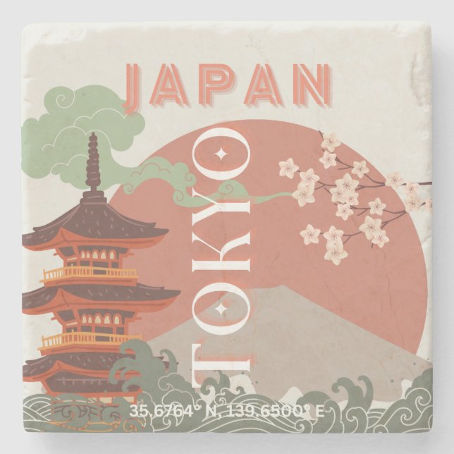Tokio Japan Reisen Kunst, Retro Art Reisen Steinuntersetzer (Vorderseite)