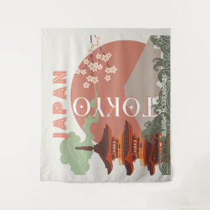 Tokio Japan Reisen Kunst, Retro Art Reisen Wandteppich