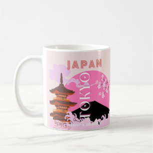 Tokio Japan Reisen Kunst, Retro Reisen Kunst, Rosa Kaffeetasse