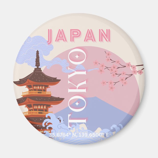 Tokio Japan Reisen Kunst, Retro Reisen Kunst, Rosa Magnet (Vorne)