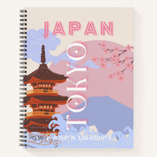 Tokio Japan Reisen Kunst, Retro Reisen Kunst, Rosa Notizbuch