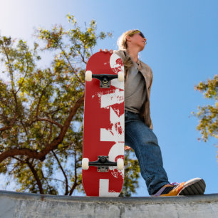 Tokio - Japan, Rot und Weißer Text - Skateboard