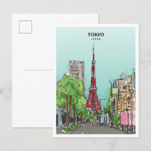 Tokio Japan Skizze Kunst Vintage Reise Postkarte
