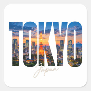Tokio Japan Skyline bei Sonnenuntergang Quadratischer Aufkleber
