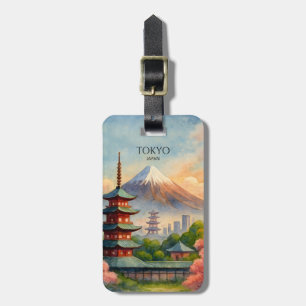 Tokio Japan Stadtansicht Aquarell Souvenir Gepäckanhänger