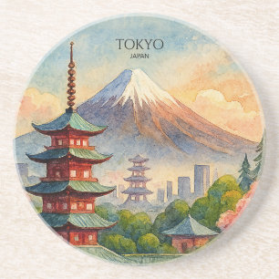 Tokio Japan Stadtansicht Aquarell Souvenir Getränkeuntersetzer