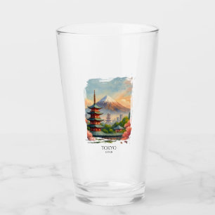 Tokio Japan Stadtlandschaft Aquarell Souvenir Glas