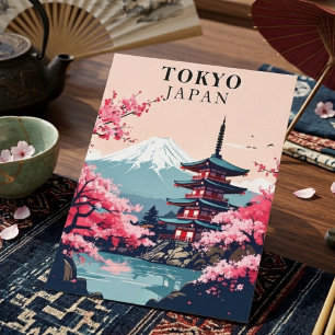 Tokio Japan Vintage Kirschblüten Pagode Reise Postkarte