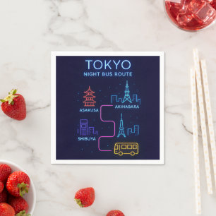Tokio Nachtbus-Route Neon-Design – Japan Reise Serviette