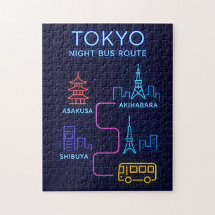 Tokio Nachtbus-Route Neon-Puzzle – Japan 