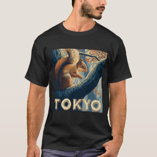 Tokio-Reiseplakat — Art-Deco-Eichhörnchen im Wald T-Shirt