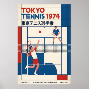 Tokio-Tennisposter Vintage-Sportsgrafik (Blau Poster