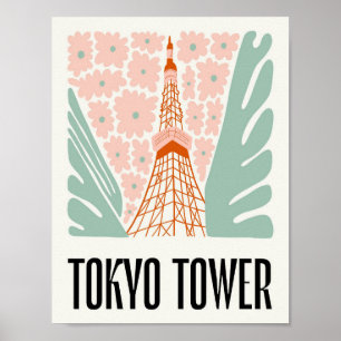 Tokio-Turm Japan abstrakt Reise Blumenkunst Poster