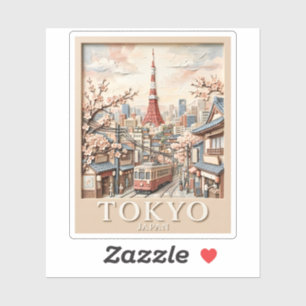 Tokio-Turm Japan Stadtlandschaft Sakura Vintage Re Aufkleber