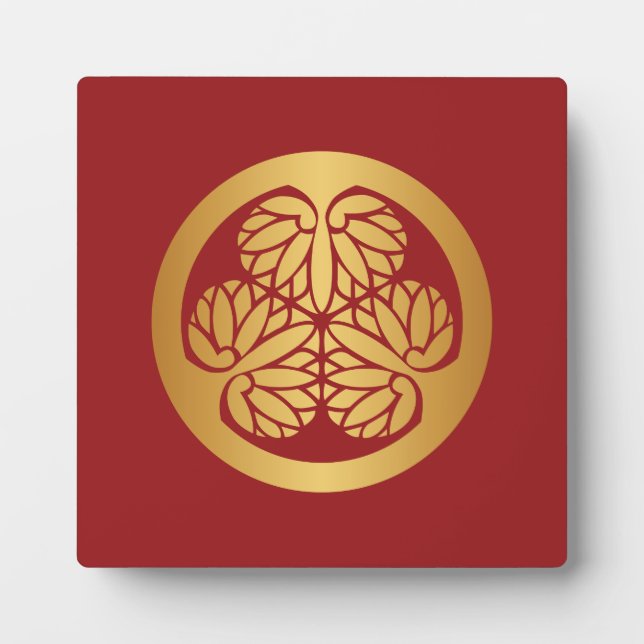 Tokugawa Aoi Japanisch Mon Familienwappen Gold auf Fotoplatte (Vorderseite)