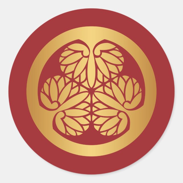 Tokugawa Aoi Mon Japanisches Familienwappen Gold a Runder Aufkleber (Vorderseite)