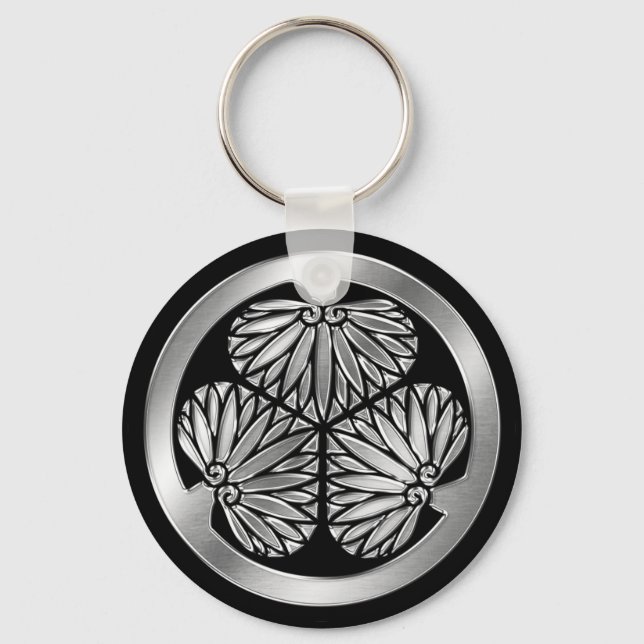 Tokugawa Clan Kamon Silver Chrome Schlüsselanhänger (Vorderseite)