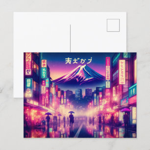Tokyo avec néon et Mont Fuji. cartes postales