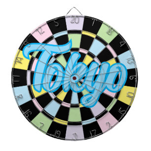 Tokyo Blue Text in den Farben Schwarz und Pastellf Dartscheibe