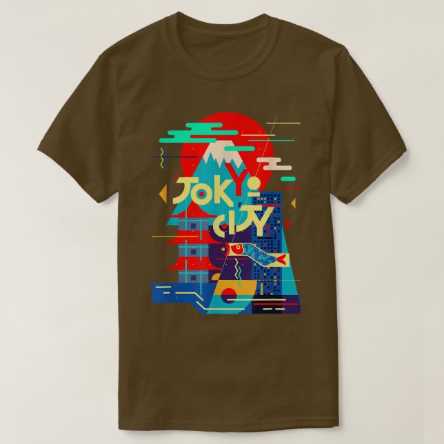 Tokyo City Flat Cartoon Design Japan Fuji Mountain T-Shirt (Design vorne)