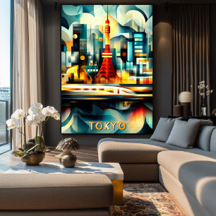 Tokyo Cubist Lights – Moderne geometrische Stadtla Poster