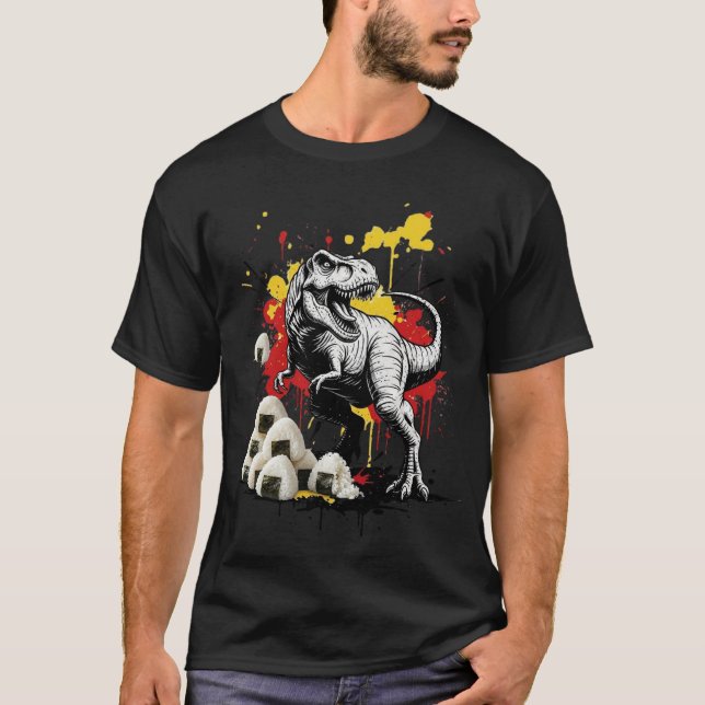 Tokyo Dino: T-Rex & Onigiri Street Graffiti T-Shirt (Vorderseite)