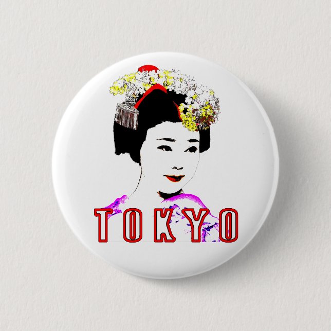 Tokyo geisha Mädchen in traditionellem Kleid Button (Vorderseite)