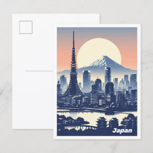 Tokyo Japan Art Vintag Illustration Travel Postkarte