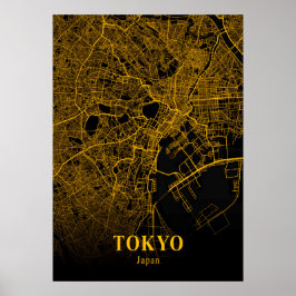 Tokyo Japan City Map Gold Siteübersicht Poster