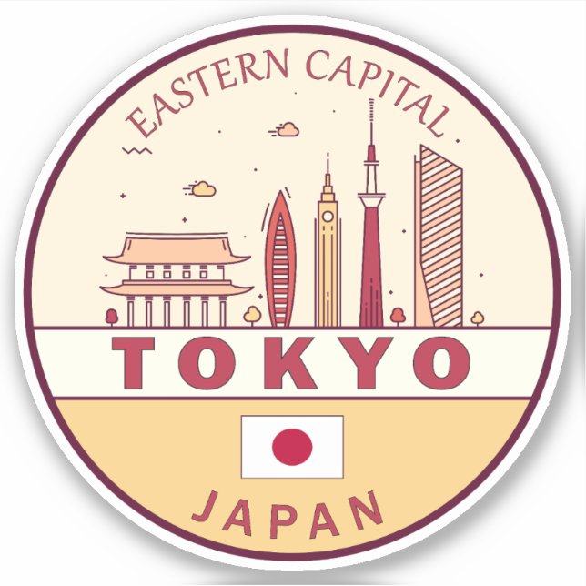 Tokyo Japan City Skyline Emblem Aufkleber (Vorderseite)