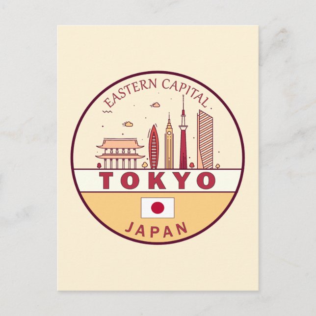 Tokyo Japan City Skyline Emblem Postkarte (Vorderseite)