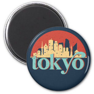Tokyo Japan City Skyline Retro Art Magnet