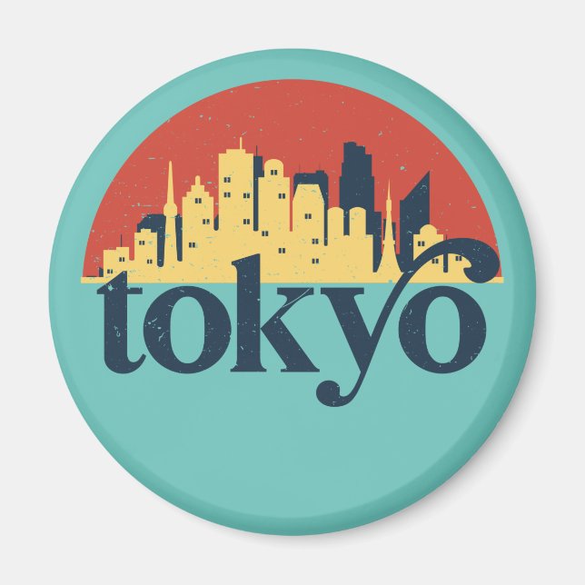Tokyo Japan City Skyline Retro City Art Magnet (Vorne)
