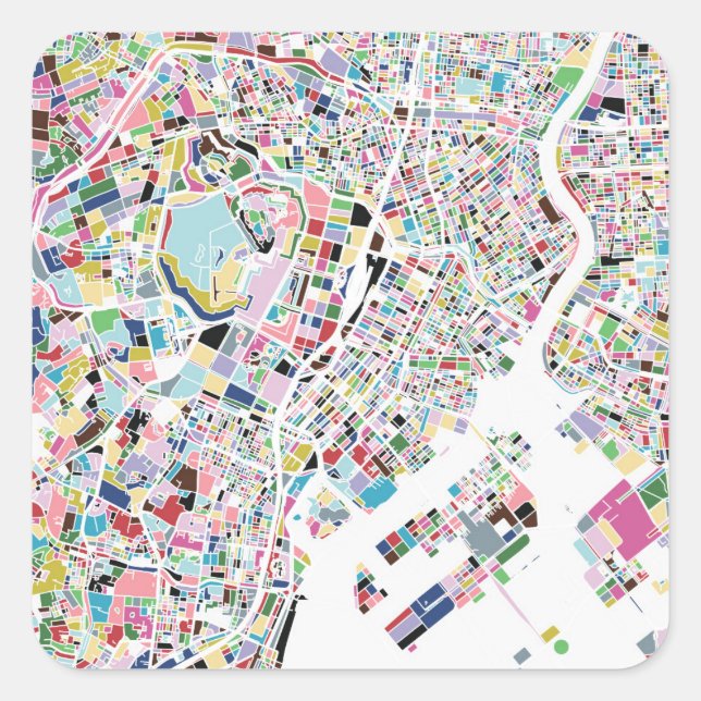 Tokyo Japan Map Quadratischer Aufkleber (Vorderseite)
