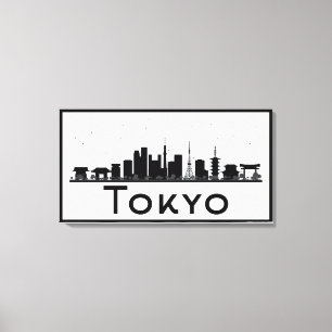 Tokyo, Japan   schwarze u. weiße Stadt-Skyline Leinwanddruck