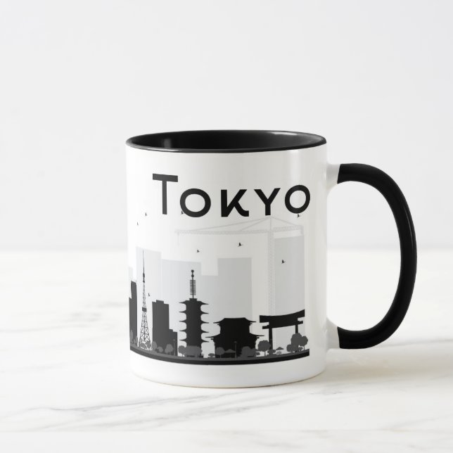 Tokyo, Japan | schwarze u. weiße Stadt-Skyline Tasse (Rechts)