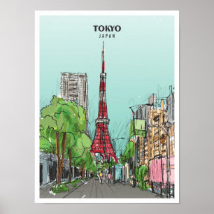 Tokyo Japan Sketch Art Vintage Reise Poster