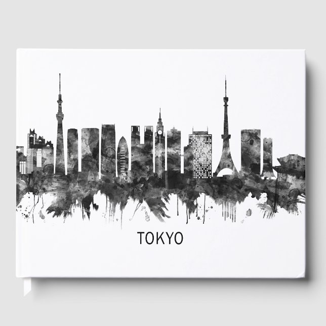 Tokyo Japan Skyline BW Gästebuch (Vorderseite)