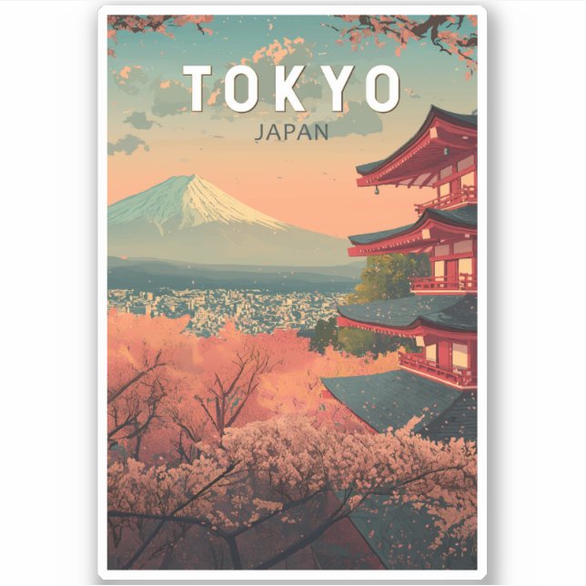 Tokyo Japan Travel Art Vintage Aufkleber (Vorderseite)
