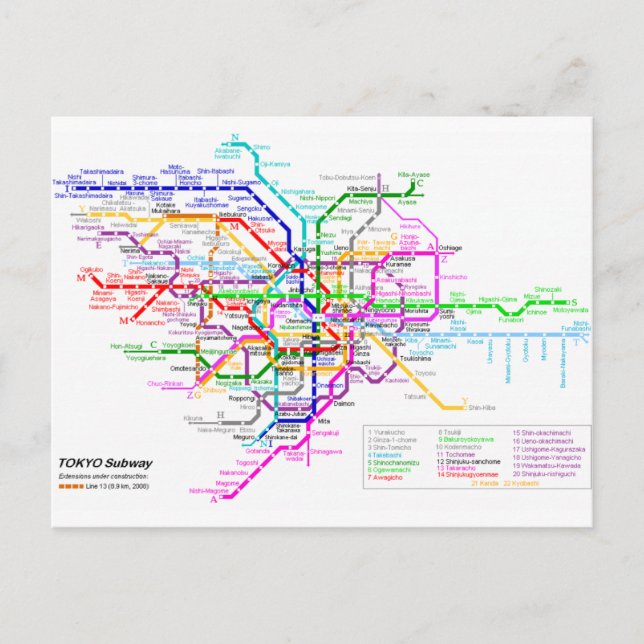 Tokyo Japan U-Bahn-Karte Postkarte (Vorderseite)