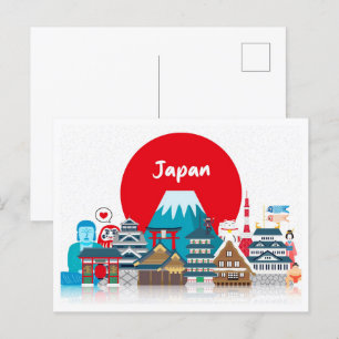 Tokyo Japan Vintag Illustration Travel Postkarte