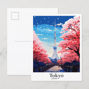 Tokyo Japan Vintage Travel Illustration Postkarte