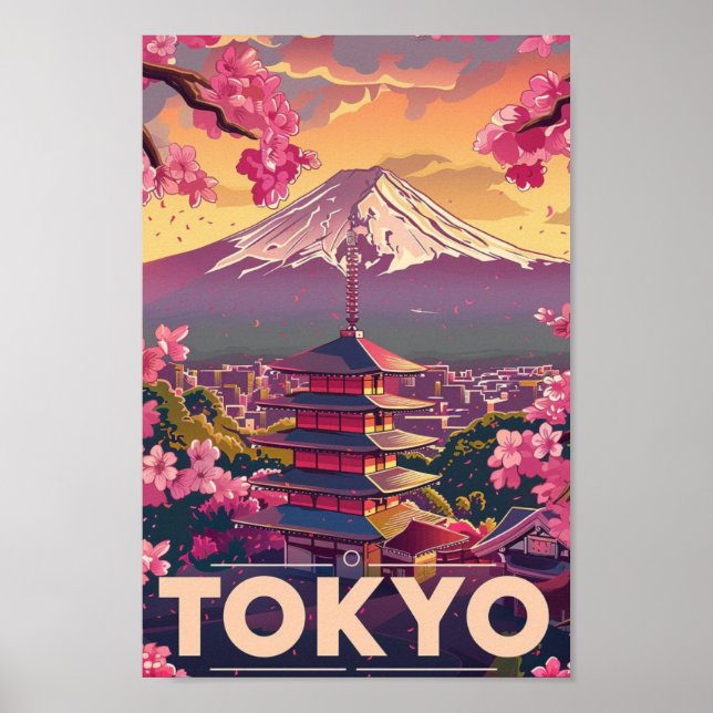 Tokyo Japan Vintager berühmter Reiseort Poster (Vorne)